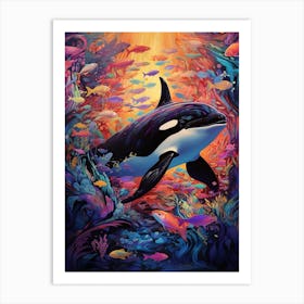 Surreal Orca Whales With Waves5 Art Print