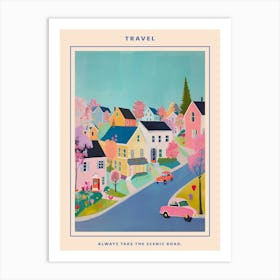 Kitsch Retro Town Illustration 1 Poster Art Print