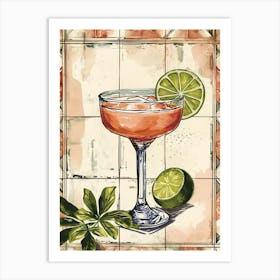 Cherry Lime Margarita Vintage Illustration 1 Art Print