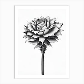 A Carnation In Black White Line Art Vertical Composition 31 Art Print