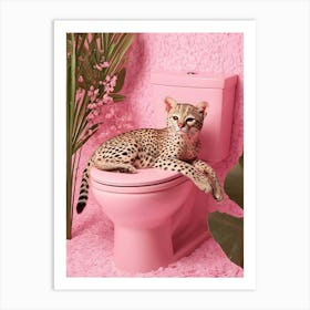 Leopard On A Pink Toilet Art Print