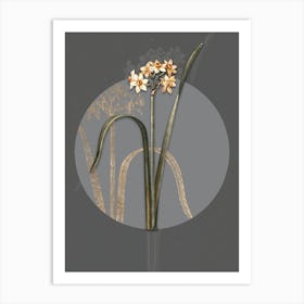 Vintage Botanical Cowslip Cupped Daffodil on Circle Gray on Gray n.0286 Art Print