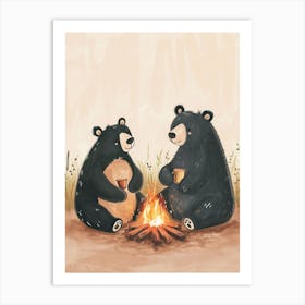 American Black Bear Two Bears Sitting Together Storybook Illustration 1 Art Print