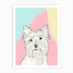 West Highland White Terrier Dog Pastel Line Illustration  3 Art Print