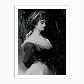 Dark Gothic Lady In Black And White Art Print