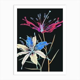 Neon Flowers On Black Love In A Mist Nigella 3 Art Print