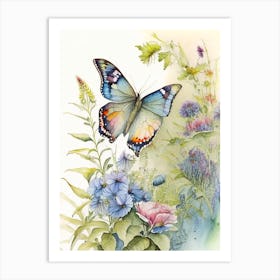 Butterfly In Garden Watercolour Ink 2 Art Print