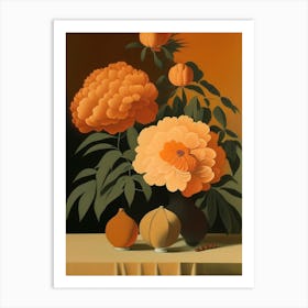 Orange Peonies On A Table 2 Vintage Sketch Art Print