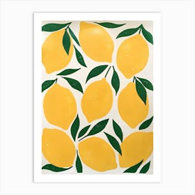 Lemons And Leaves White Background Art Print