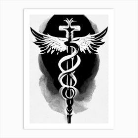 Caduceus Symbol 1 Black And White Painting Art Print