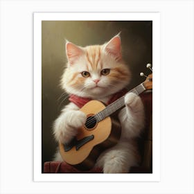 Vintage Cat Playing Guitar Art Print