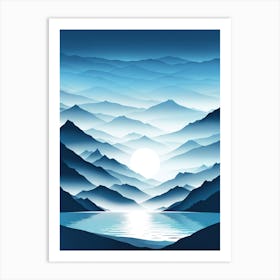 Abstract Mountains And Lake Landscape, vector art Art Print