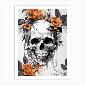 Skull With Flowers Print Art Print