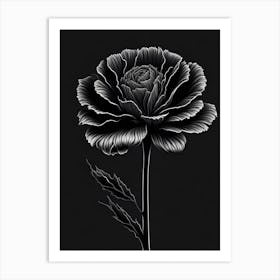 A Carnation In Black White Line Art Vertical Composition 41 Art Print