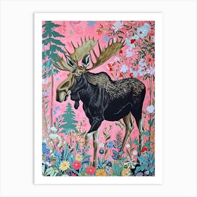 Floral Animal Painting Moose 4 Art Print