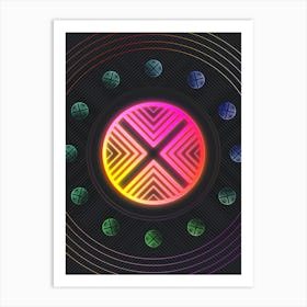 Neon Geometric Glyph in Pink and Yellow Circle Array on Black n.0198 Art Print