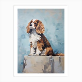 Cavalier King Charles Spaniel Dog, Painting In Light Teal And Brown 2 Art Print