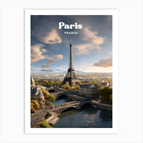 Paris France Eiffel Travel Illustration Art Print