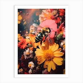 Floral Retro Bee Collage 1 Art Print