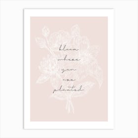 Bloom Where You Are Planted Floral Sketch Tan Art Print