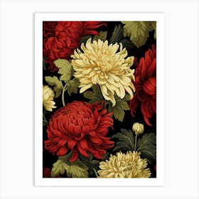 Chrysanthemums 2 William Morris Style Winter Florals Art Print