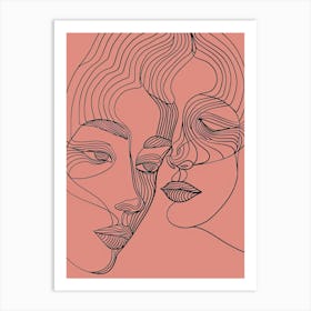 Minimalist Portrait Line Pink Woman 1 Art Print