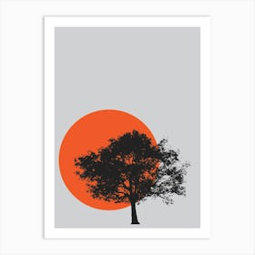 Abstract Shapes and Tree Print Grey Art Print