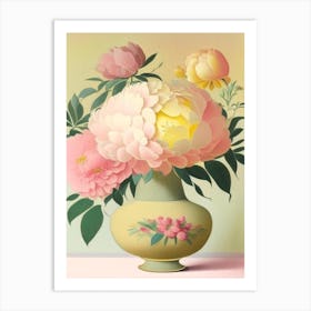 Vase Of Colourful Peonies Pink And Yellow Vintage Sketch Art Print