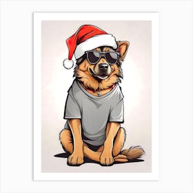 German Sherpherd Dog Christmas Hat Art Print