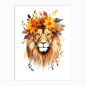 Lion Watercolour In Autumn Colours 1 Art Print