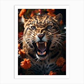 Floral jaguar roar Art Print