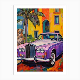 Rolls Royce Silver Shadow Vintage Car With A Dog, Matisse Style Painting 0 Art Print