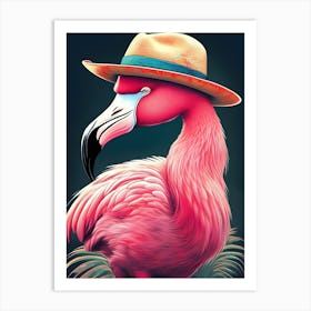 Flamingo In Hat Art Print