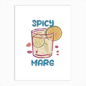 Spicy Marg Margarita White Cocktail Wall Art Drinks Print Pink And Green Colourful Fun Bar Art Print