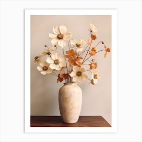 Cosmos, Autumn Fall Flowers Sitting In A White Vase, Farmhouse Style 4 Art Print