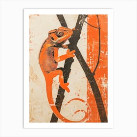 Orange Chameleon Mellers Chameleon Block Print 1 Art Print