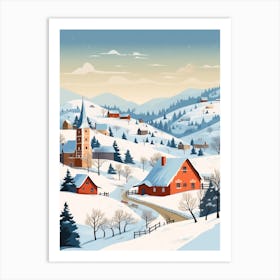 Retro Winter Illustration Transylvania Romania 2 Art Print