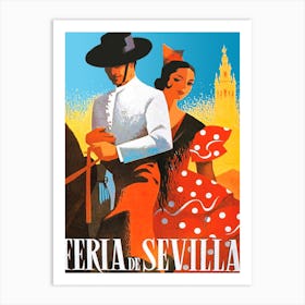 Seville, Man And Woman On A Horse Art Print