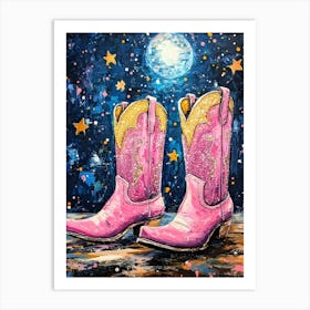 Pink Sparkly Cowgirl Boots 3 Art Print