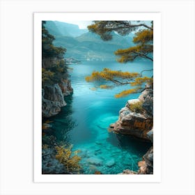 Blue Lake With Trees Art Print