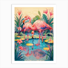 Flamingos In The Pond Art Print