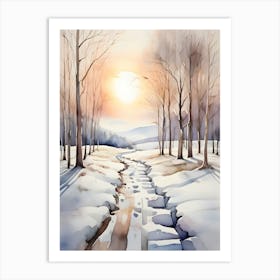 Winter Landscape Watercolor Painting 2 Art Print