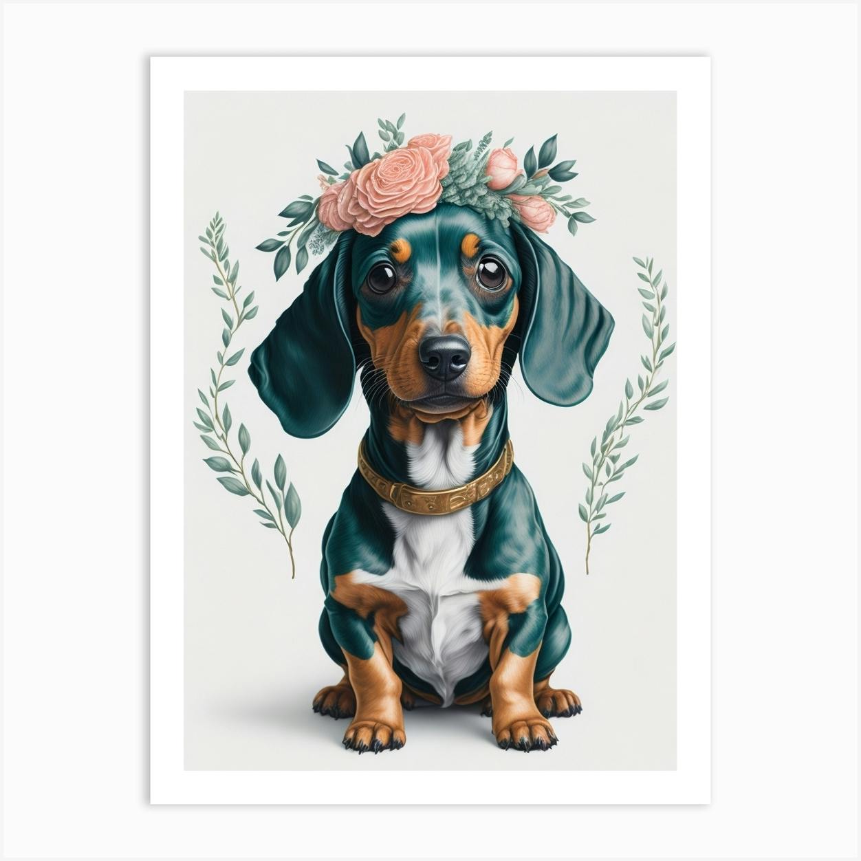 Cute Floral Dachshund Dog Painting (5) Art Print by 1xMerch - Fy