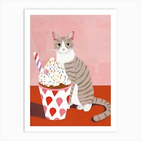 Cat And Sundae 2 Art Print