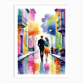 Couple Walking Down The Street Art Print