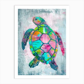 Green & Pink Abstract Sea Turtle Painting Art Print