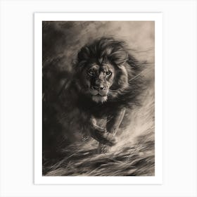 Barbary Lion Charcoal Drawing Hunting 4 Art Print