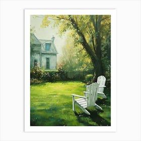Two White Chairs On Green Lawn Art Print