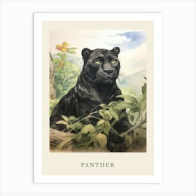 Beatrix Potter Inspired  Animal Watercolour Panther 1 Art Print