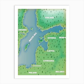 Baltic Sea travel map Art Print